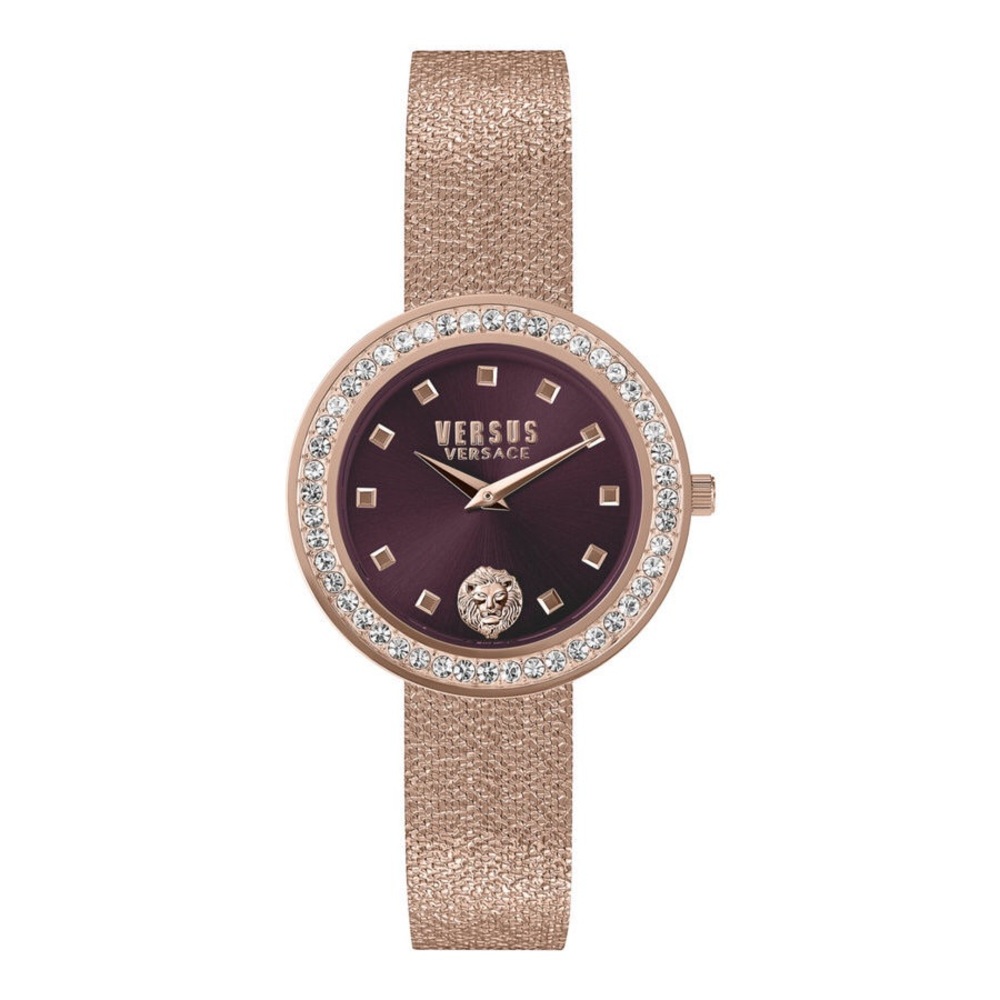 New Authentic Versus Versace Women's Rose Gold Mesh Bracelet Watch  Purple Dial